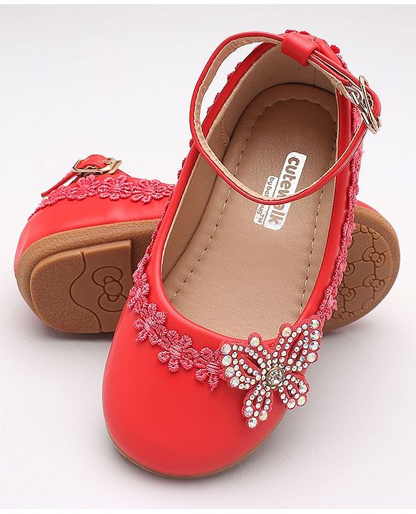 Cute Walk by Babyhug Embellished Belly Shoes - Red