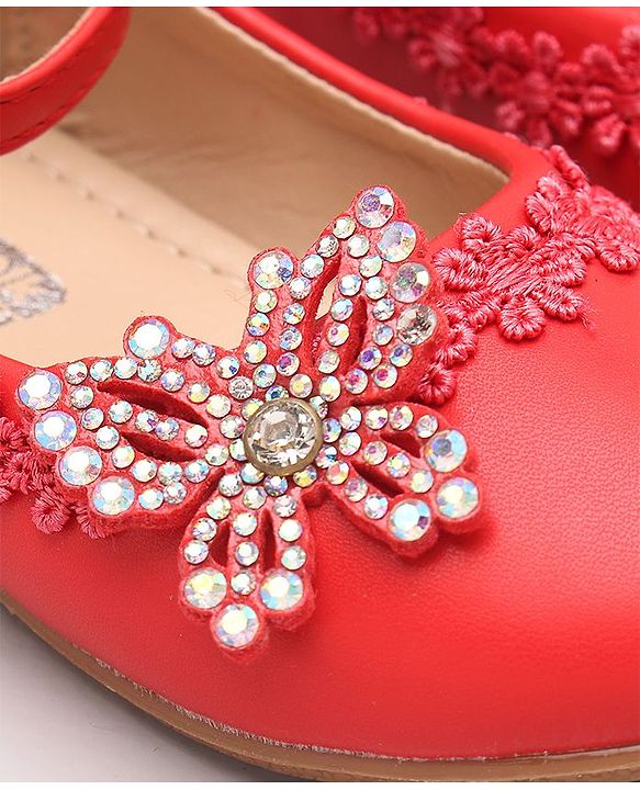 Cute Walk by Babyhug Embellished Belly Shoes - Red