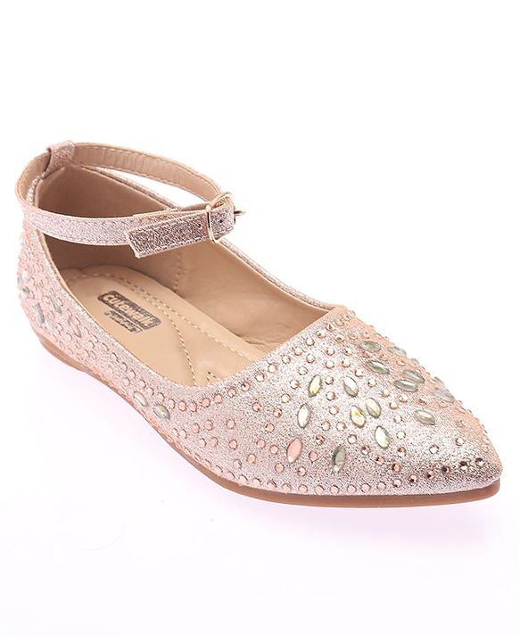 Cute Walk by Babyhug Party Wear Belly Shoes Studded Detailing - Champagne