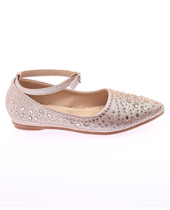 Cute Walk by Babyhug Party Wear Belly Shoes Studded Detailing - Champagne