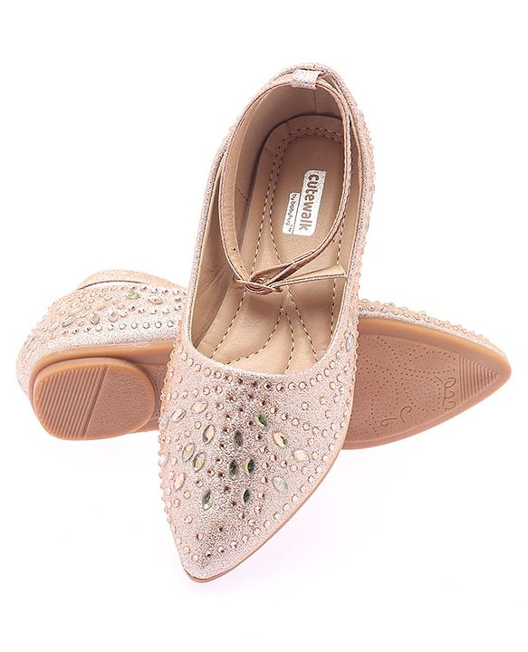 Cute Walk by Babyhug Party Wear Belly Shoes Studded Detailing - Champagne