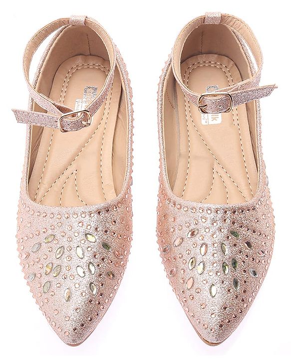 Cute Walk by Babyhug Party Wear Belly Shoes Studded Detailing - Champagne
