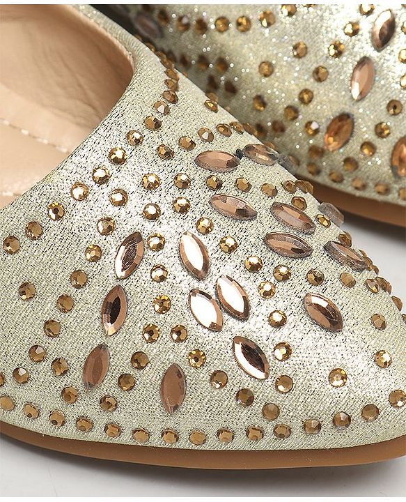 Cute Walk by Babyhug Party Wear Belly Shoes Studded Detailing - Champagne