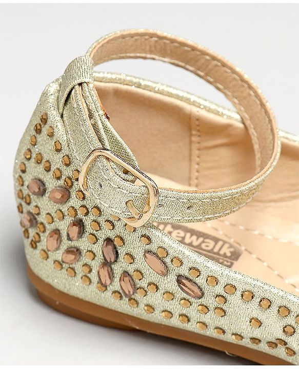 Cute Walk by Babyhug Party Wear Belly Shoes Studded Detailing - Champagne