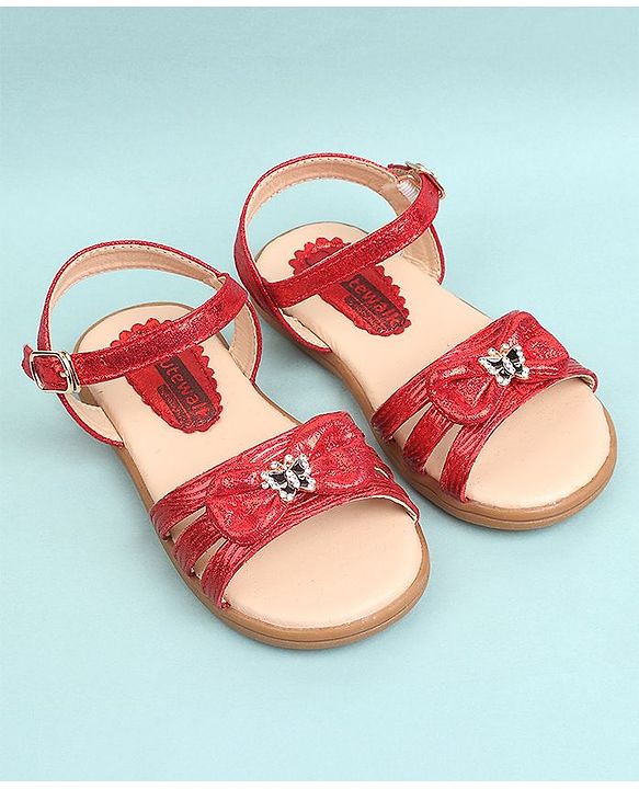 Cute Walk by Babyhug  Party Wear Sandals Bow Appliques - Red