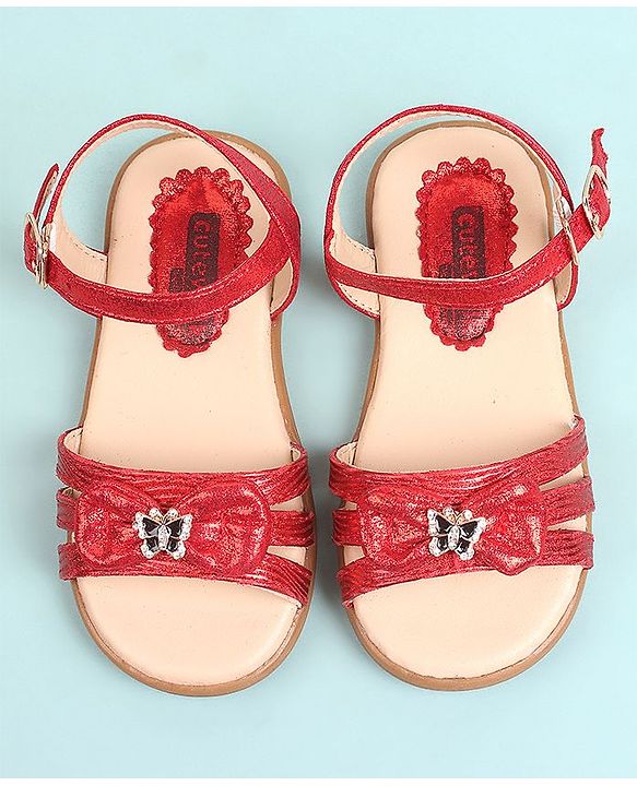 Cute Walk by Babyhug  Party Wear Sandals Bow Appliques - Red