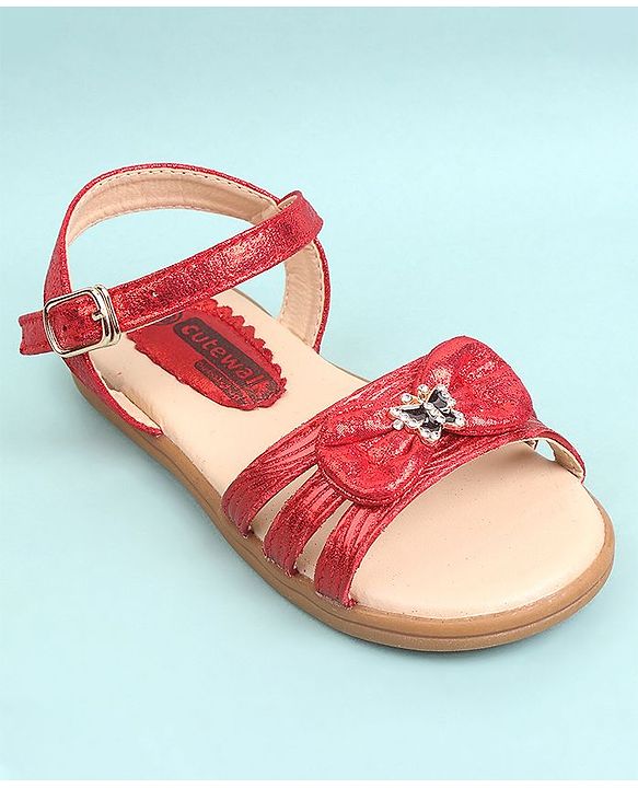 Cute Walk by Babyhug  Party Wear Sandals Bow Appliques - Red