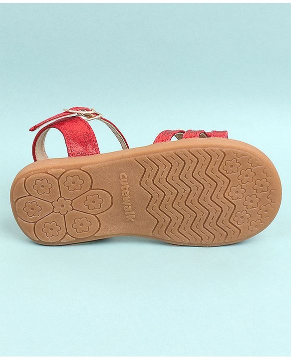 Cute Walk by Babyhug  Party Wear Sandals Bow Appliques - Red