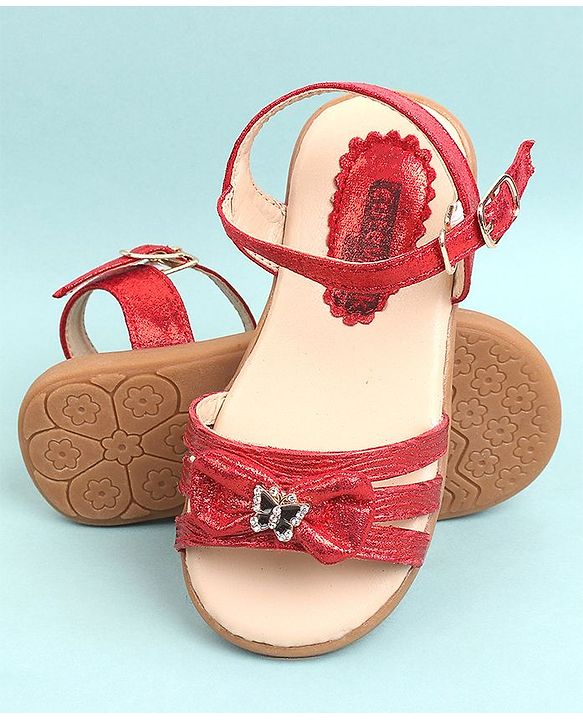 Cute Walk by Babyhug  Party Wear Sandals Bow Appliques - Red