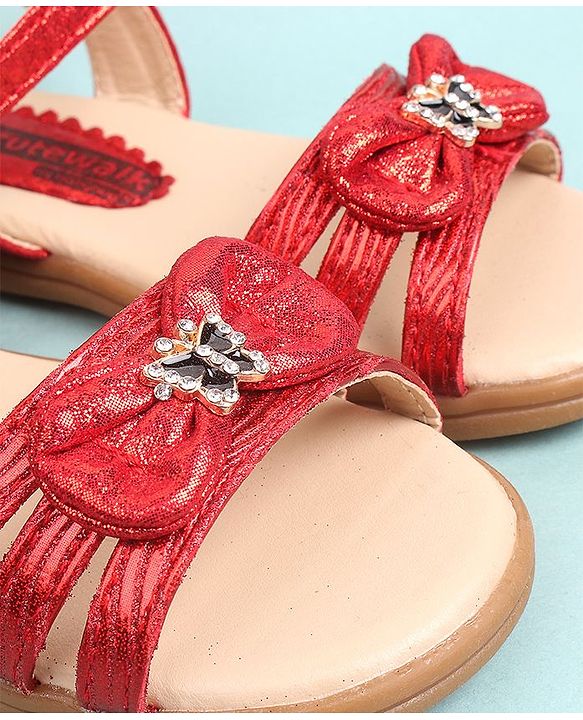 Cute Walk by Babyhug  Party Wear Sandals Bow Appliques - Red