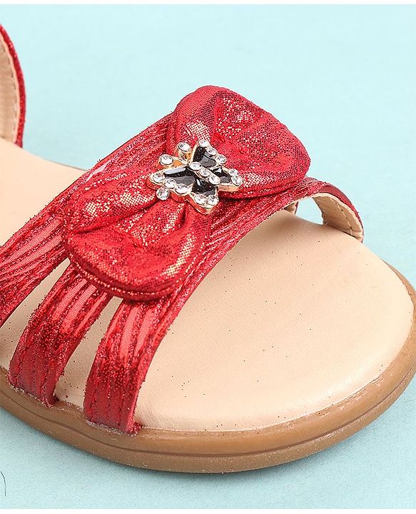 Cute Walk by Babyhug  Party Wear Sandals Bow Appliques - Red