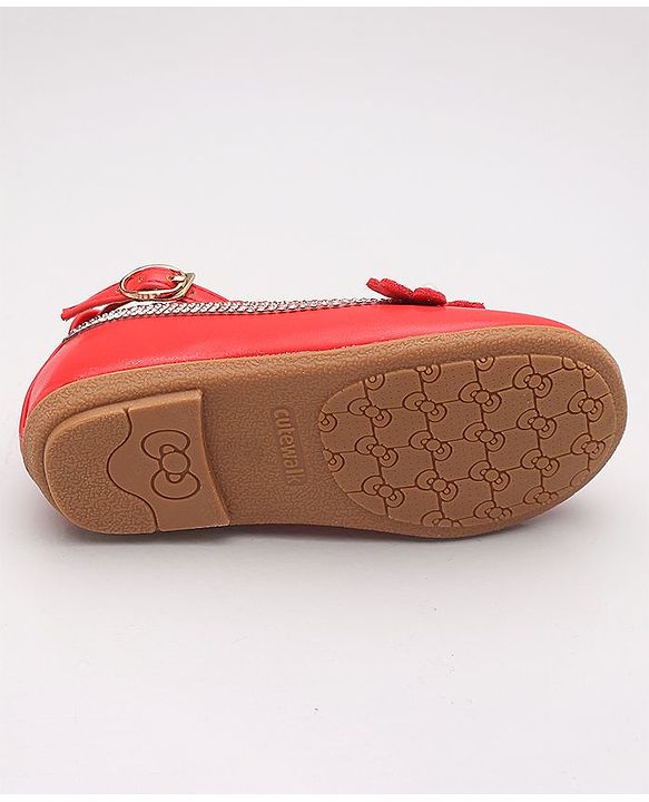 Cute Walk by Babyhug Party Wear Belly Shoes Studded Floral Detailing - Red