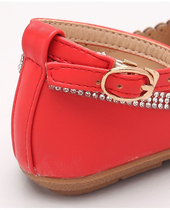 Cute Walk by Babyhug Party Wear Belly Shoes Studded Floral Detailing - Red