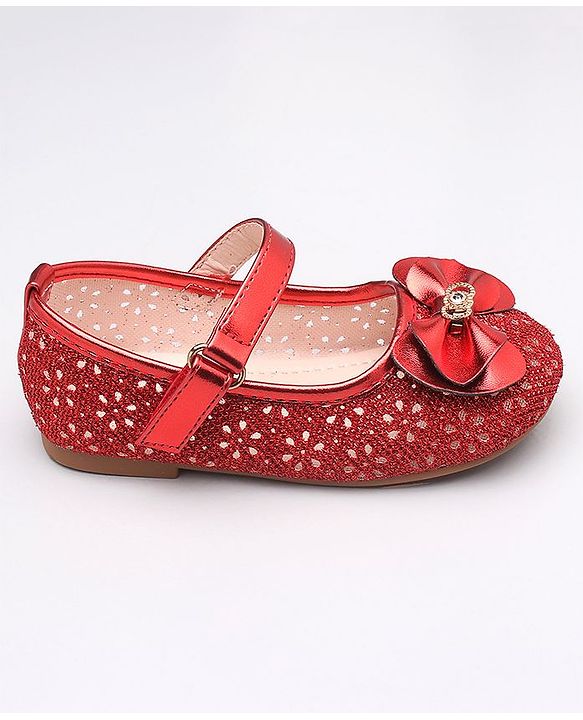 Cute Walk By Babyhug Belly Shoes Studded Bow Applique - Red