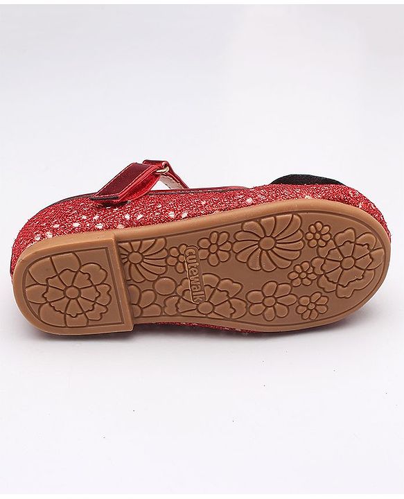 Cute Walk By Babyhug Belly Shoes Studded Bow Applique - Red