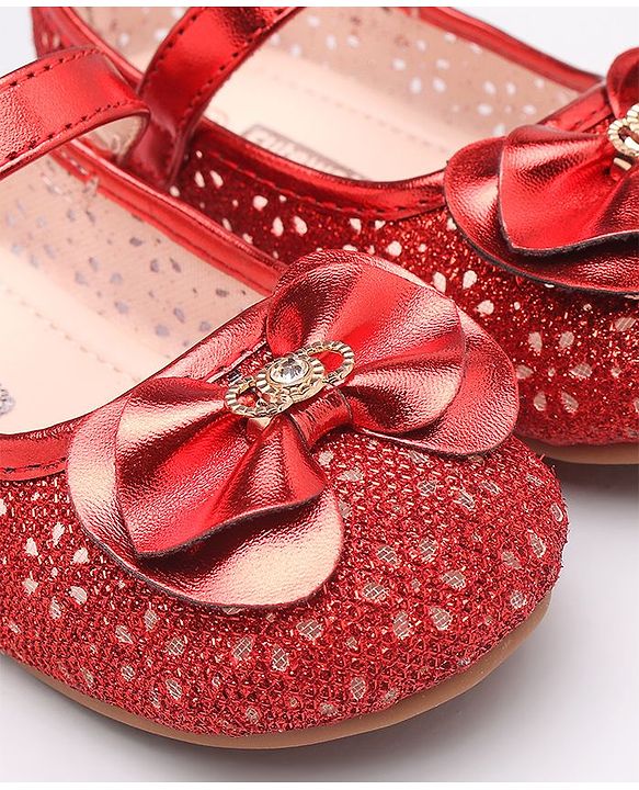Cute Walk By Babyhug Belly Shoes Studded Bow Applique - Red