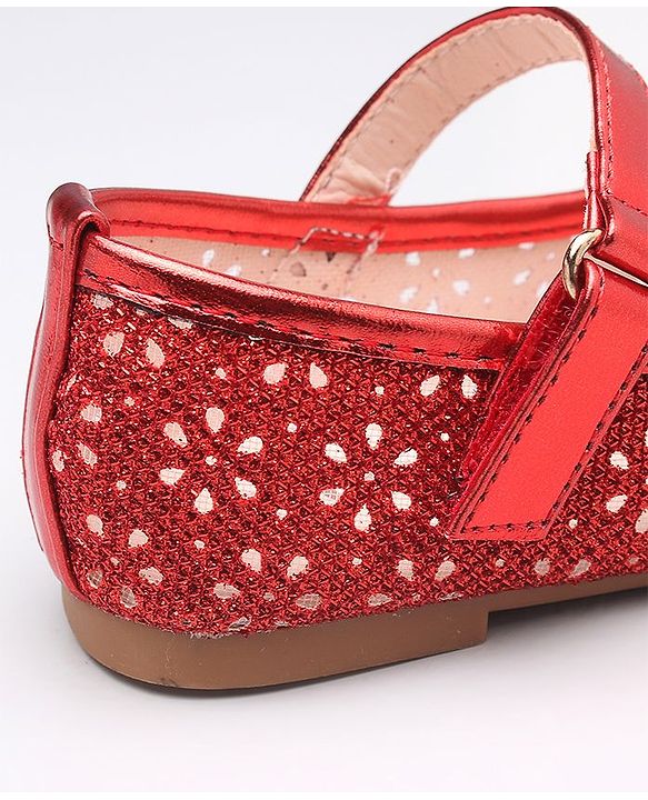 Cute Walk By Babyhug Belly Shoes Studded Bow Applique - Red