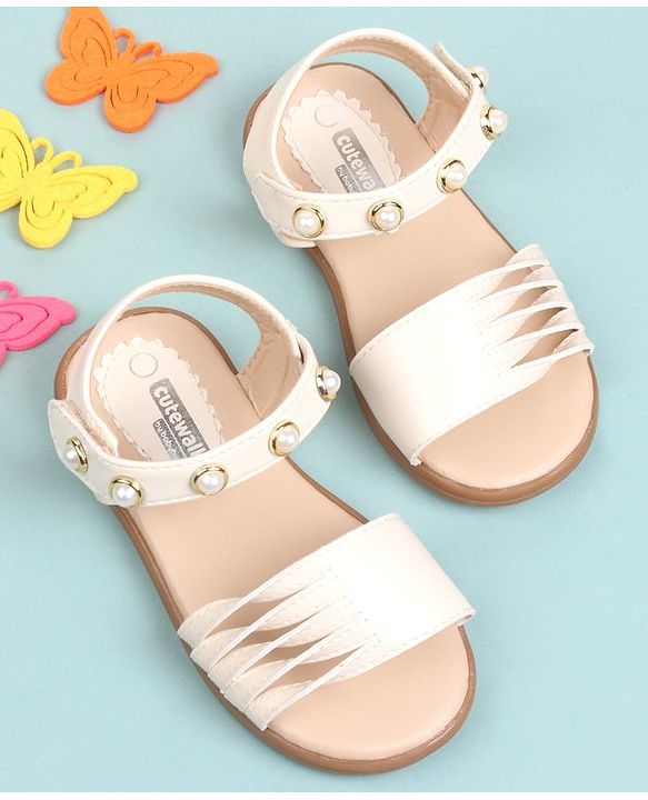 Cute Walk by Babyhug Party Wear Sandals Bead Detailing - Off White