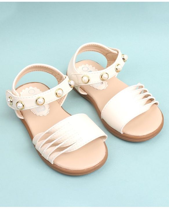 Cute Walk by Babyhug Party Wear Sandals Bead Detailing - Off White