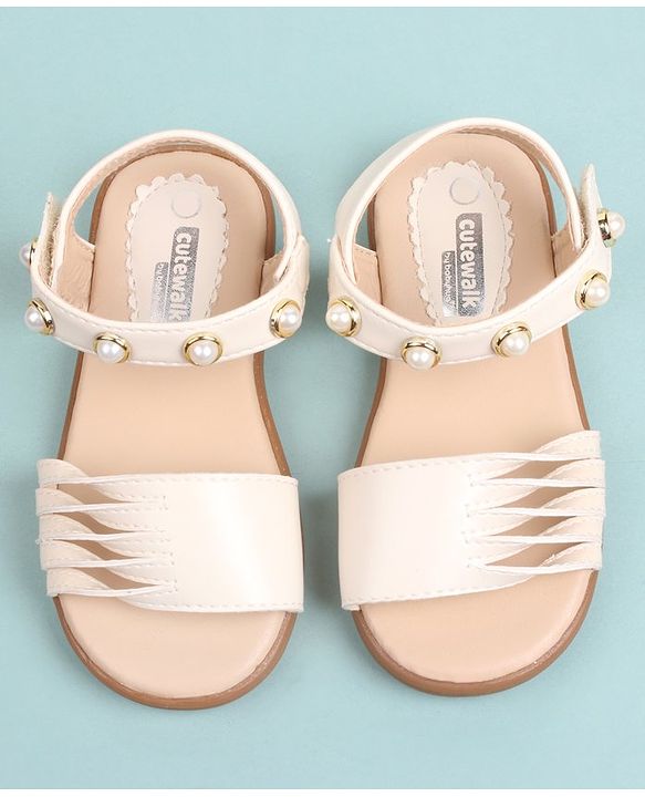 Cute Walk by Babyhug Party Wear Sandals Bead Detailing - Off White
