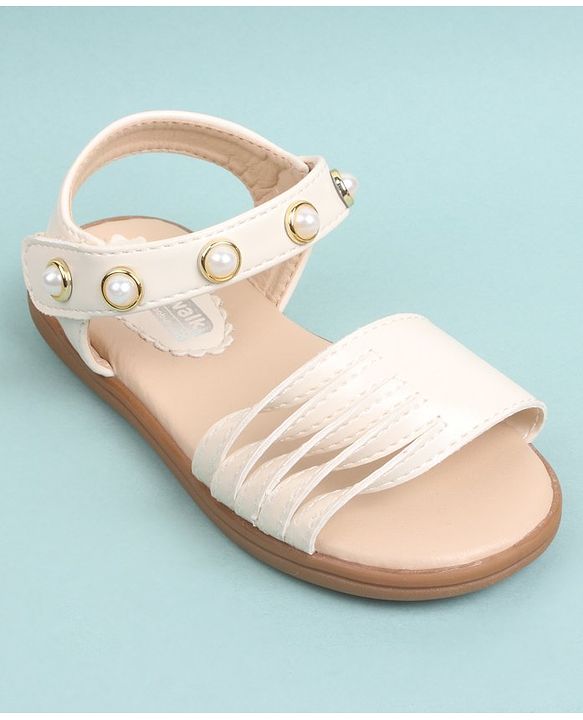 Cute Walk by Babyhug Party Wear Sandals Bead Detailing - Off White