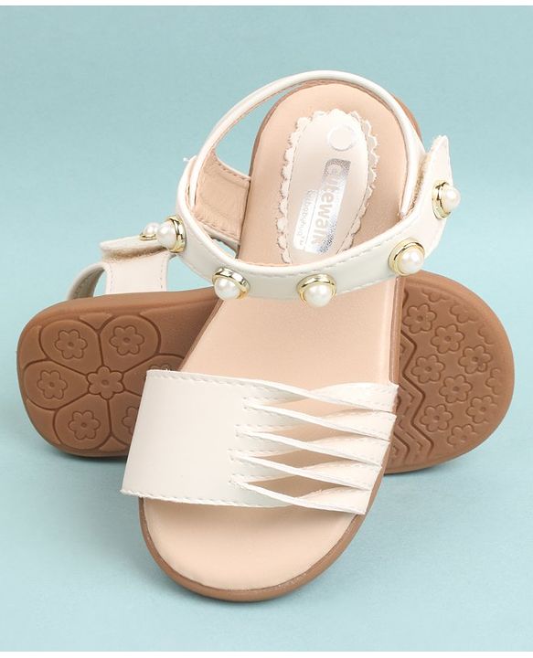 Cute Walk by Babyhug Party Wear Sandals Bead Detailing - Off White