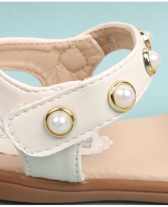 Cute Walk by Babyhug Party Wear Sandals Bead Detailing - Off White