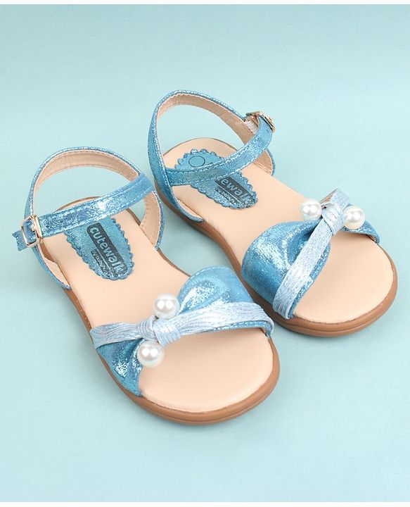 Cute Walk by Babyhug Party Wear Sandals Bead Detailing - Sky Blue