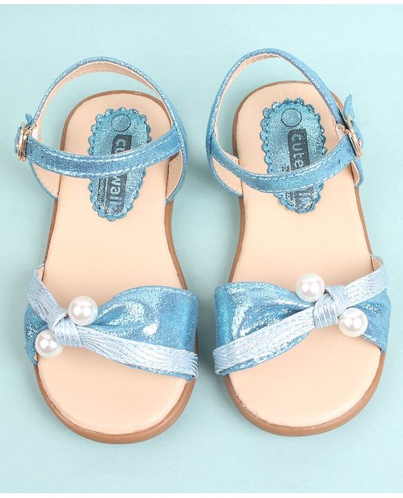 Cute Walk by Babyhug Party Wear Sandals Bead Detailing - Sky Blue