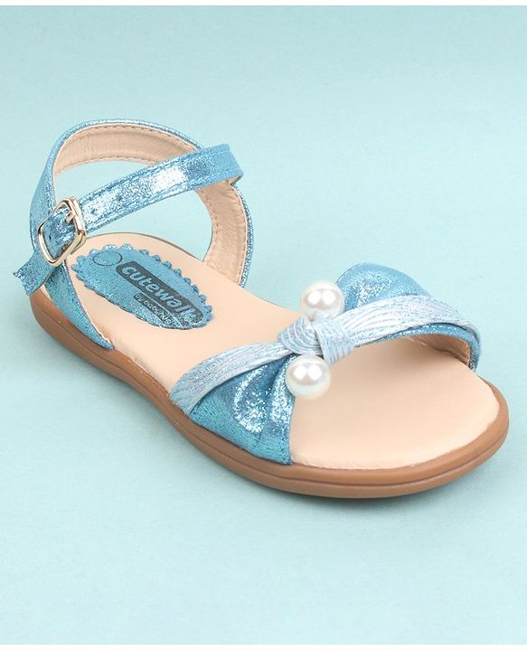 Cute Walk by Babyhug Party Wear Sandals Bead Detailing - Sky Blue