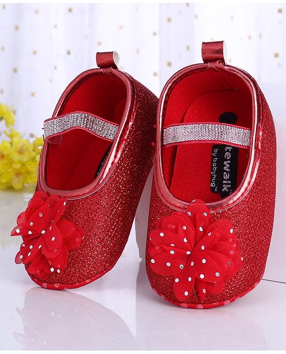 Cute Walk by Babyhug Party Wear Booties Floral Appliques - Red