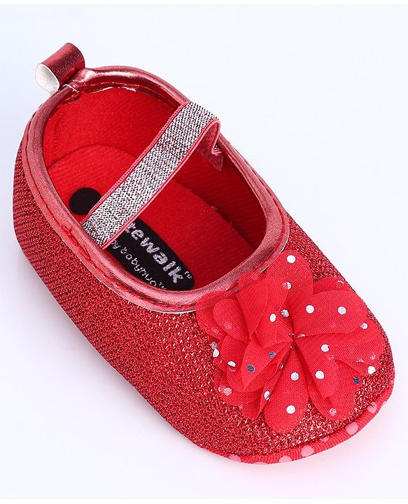 Cute Walk by Babyhug Party Wear Booties Floral Appliques - Red