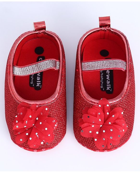 Cute Walk by Babyhug Party Wear Booties Floral Appliques - Red