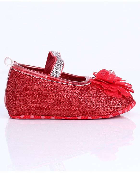 Cute Walk by Babyhug Party Wear Booties Floral Appliques - Red