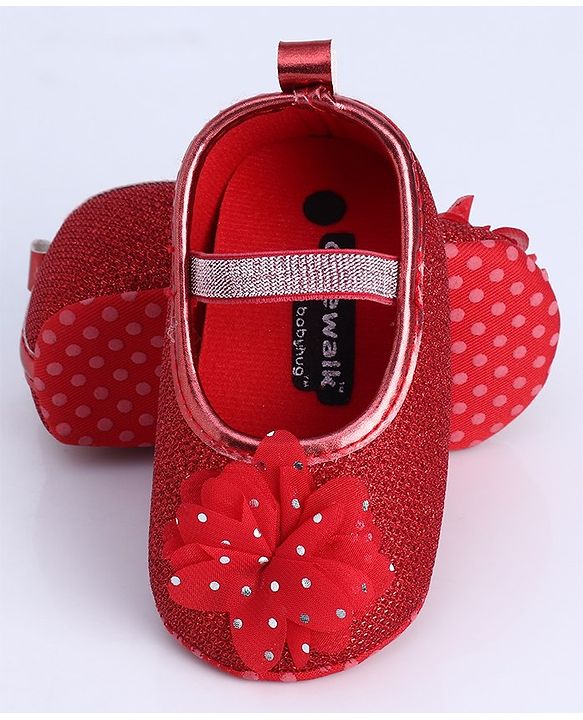 Cute Walk by Babyhug Party Wear Booties Floral Appliques - Red