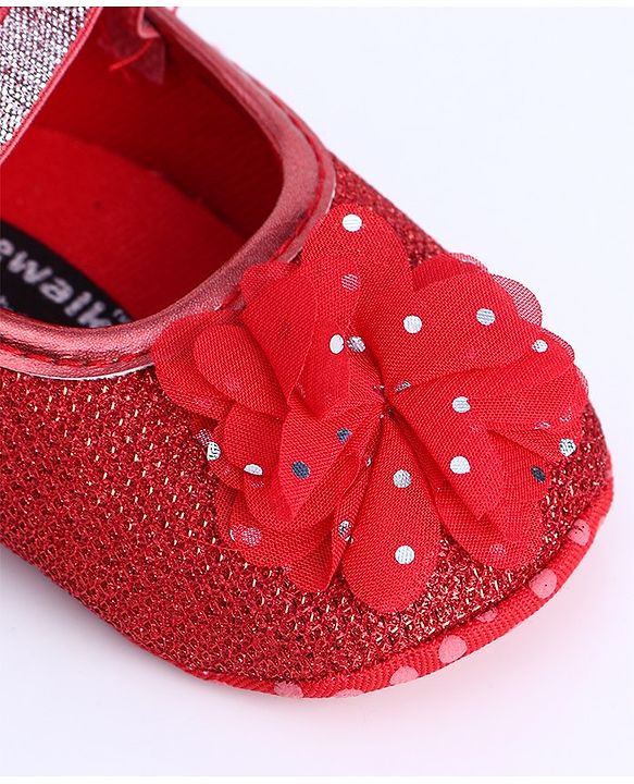 Cute Walk by Babyhug Party Wear Booties Floral Appliques - Red