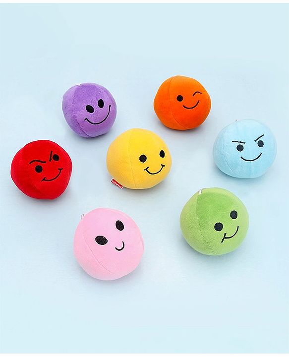 Babyhug Soft Smiley Balls Set of 7|Colorful Plush Balls for Toddlers|Boosts Sensory, Motor & Social Skills|Safe & Interactive|Learning Through Play|BIS|Ideal Gift|2+ Months|Multicolor