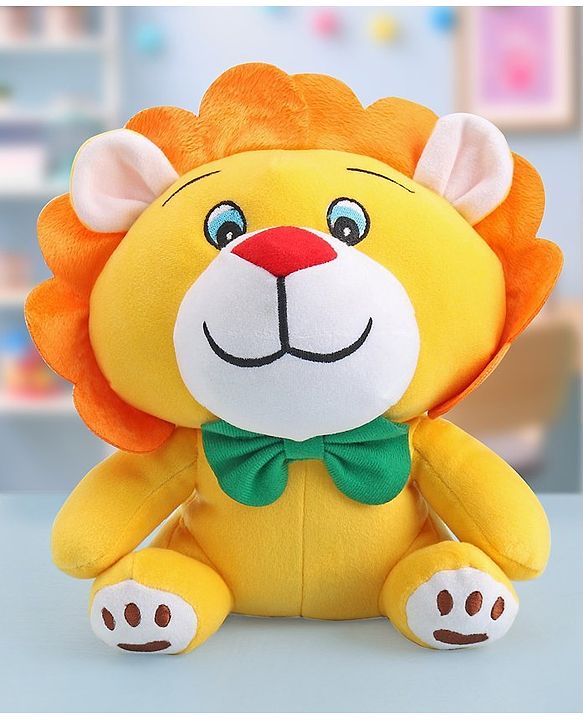 Babyhug Soft Lion Plush Toy with Adorable Mane and Green Bow Tie|Super Soft Cuddle Buddy for Snuggles, Sensory & Emotional Development |Lightweight, Travel-Friendly|2+ Years|BIS|Height-25cm
