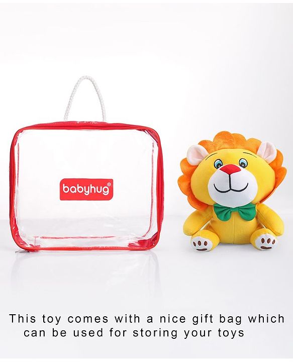 Babyhug Soft Lion Plush Toy with Adorable Mane and Green Bow Tie|Super Soft Cuddle Buddy for Snuggles, Sensory & Emotional Development |Lightweight, Travel-Friendly|2+ Years|BIS|Height-25cm