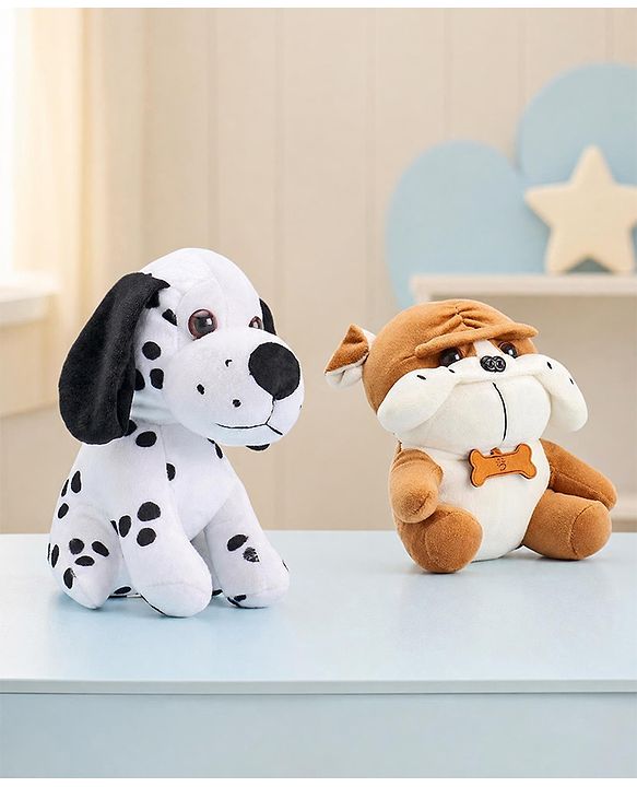 Babyhug Dog Soft Toy Pack of 2 Black Brown - Height 15 cm