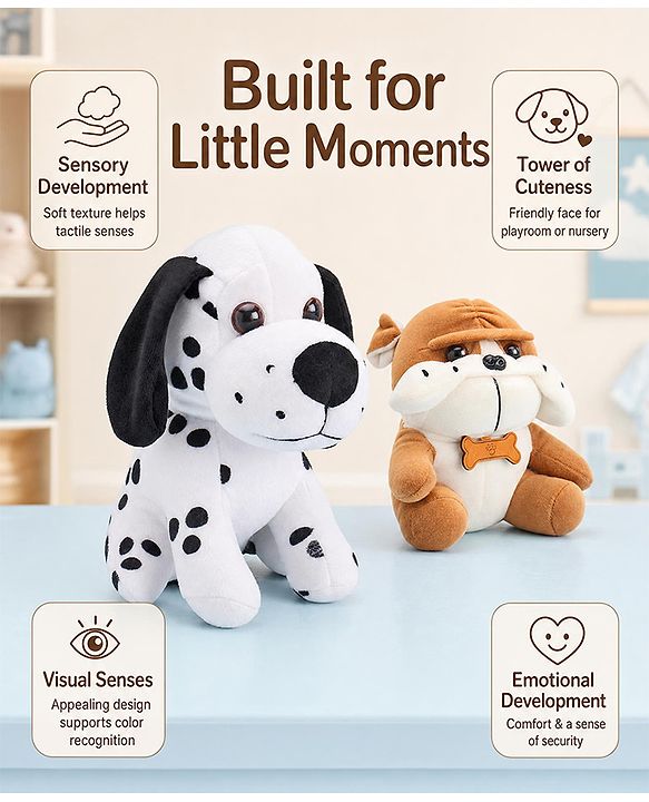 Babyhug Dog Soft Toy Pack of 2 Black Brown - Height 15 cm