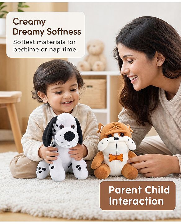 Babyhug Dog Soft Toy Pack of 2 Black Brown - Height 15 cm