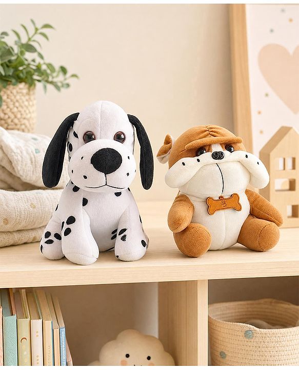 Babyhug Dog Soft Toy Pack of 2 Black Brown - Height 15 cm