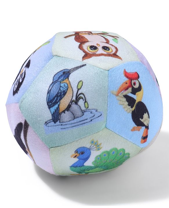 Babyhug Colorful Wild Animals Soft Ball with Gentle Rattle Sound & Animal Prints|Plush ball for Sensory Play, Motor Skill & Visual Development|Lightweight,Travel-Friendly|2+ Months|BIS|Height-13cm
