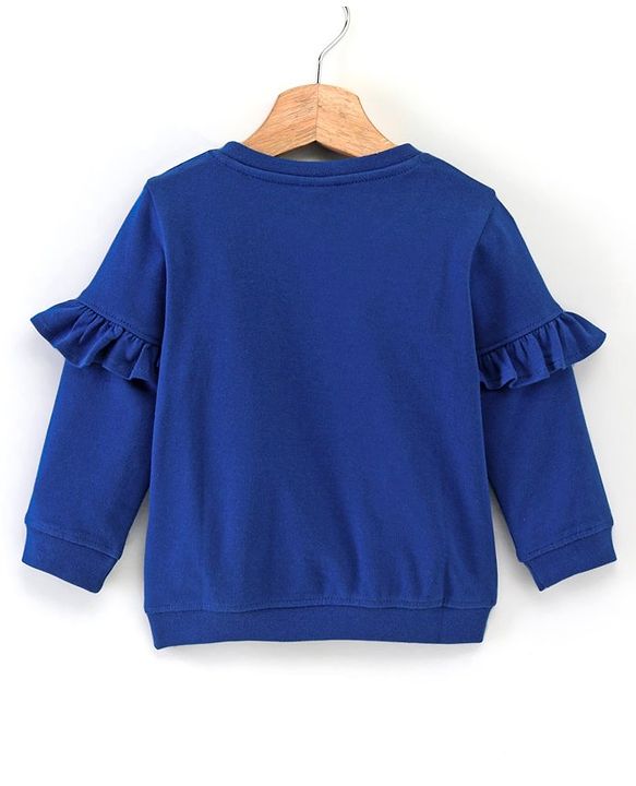 Babyhug Full Sleeves with Frill Sweatshirt Furry Friends Print - Navy