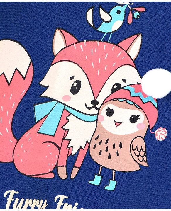 Babyhug Full Sleeves with Frill Sweatshirt Furry Friends Print - Navy