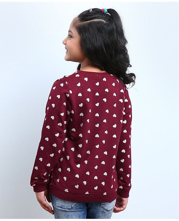 Babyhug Full Sleeves Pull Over SweatShirt Heart Print - Maroon