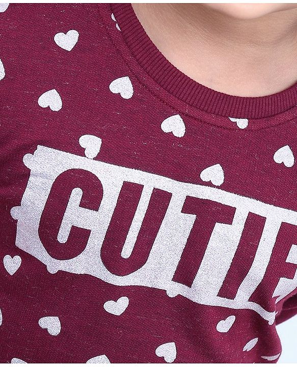 Babyhug Full Sleeves Pull Over SweatShirt Heart Print - Maroon