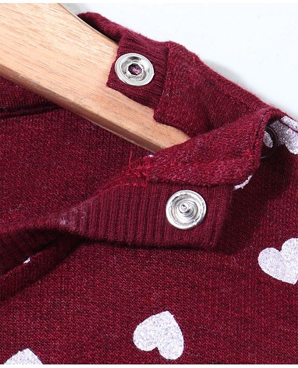 Babyhug Full Sleeves Pull Over SweatShirt Heart Print - Maroon