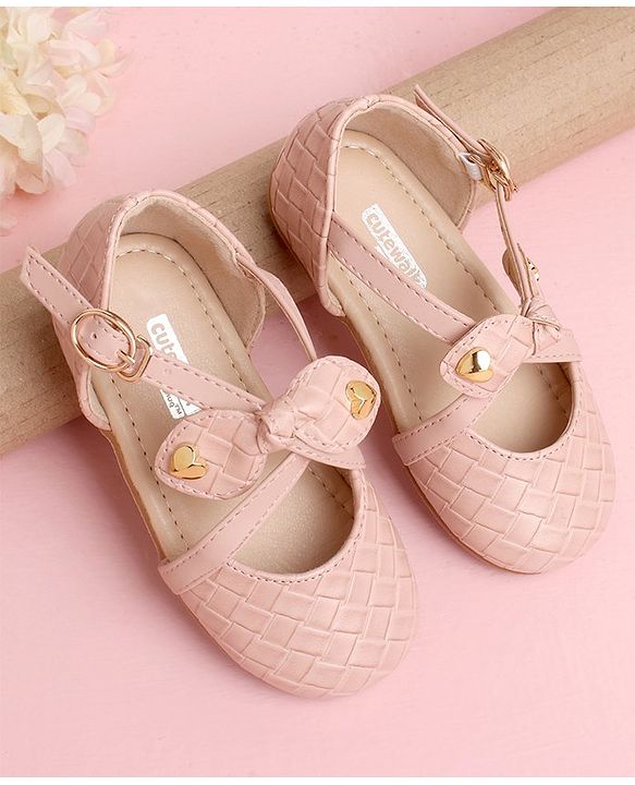 Cute Walk by Babyhug Solid Color Belly Shoes Bow Applique - Pink - EU 29 Brown